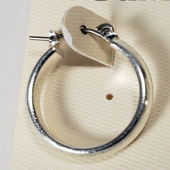 Polished Silver-tone Latch back small Hoop Earrings - Picture 4 of 7